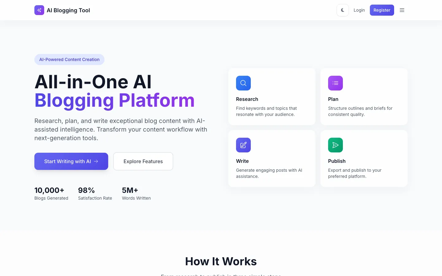 AI Blogging Tool homepage