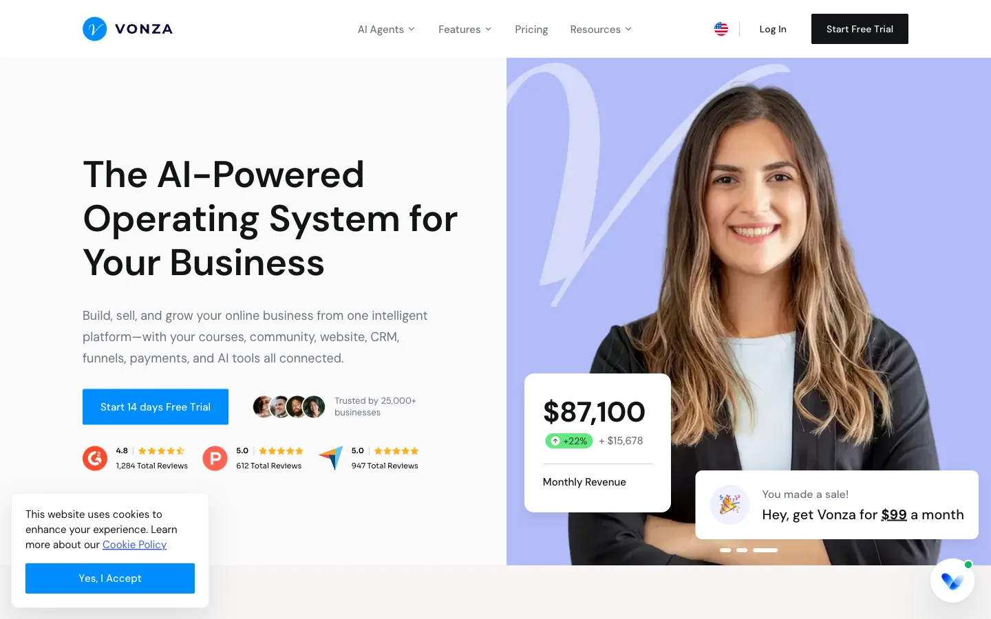 Vonza homepage